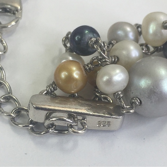 Authentic Pearl bracelet 925 silver triple strand 7.5"-8.5" Multi color - Picture 4 of 6